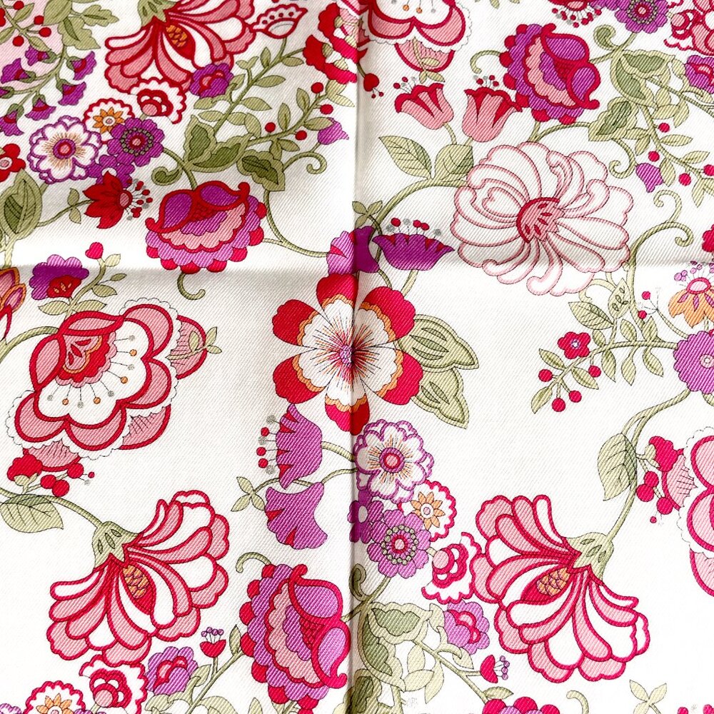 Anna Sui Pink Floral Cotton Scarf 22” Square Metallic Thread Boho Romantic - Picture 8 of 14